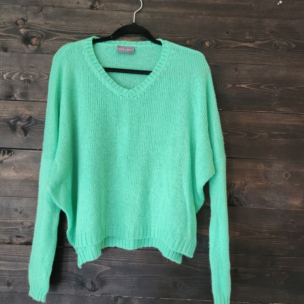 Wooden Ships S/M Dark Mint Green Mohair Wool V-Neck Oversized Sweater